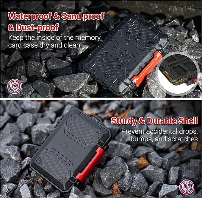 IP67 Waterproof Memory Card Case, Anti-Shock Memory Card Holder for 8 SD SDHC SDXC Cards,4 Micro SD SDHC SDXC TF MSD Cards,4 CFexpress Type-A CFA,2 Nano SIM Storage Carrying Case - Black
