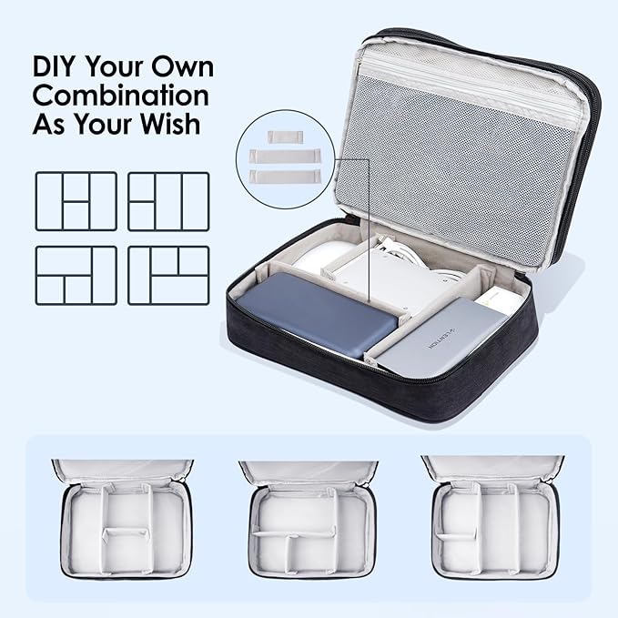 LENTION Cable Electronics Organizer Bag Pouch, Travel Cord Organizer Carry Case Waterproof Double Layers All-in-One Storage Bag Carrying for Cable, AirPods, Charger, Power Bank, Earphone Black