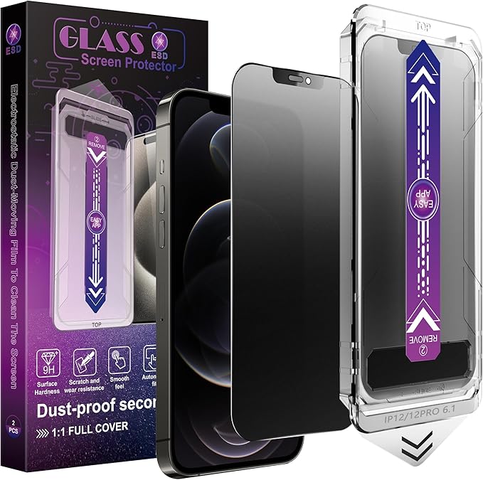 CHRYSHA 2 Pack Matte Privacy Screen Protector for iPhone 12 Pro/iPhone 12, 9H Tempered Glass, Full Coverage, Anti-Fingerprint, Auto Dust-Elimination, No Bubble, Easy Installation
