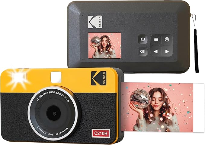 KODAK Mini Shot 2 Retro 4PASS 2-in-1 Instant Camera and Photo Printer (2.1x3.4 inches) + 8 Sheets, Yellow