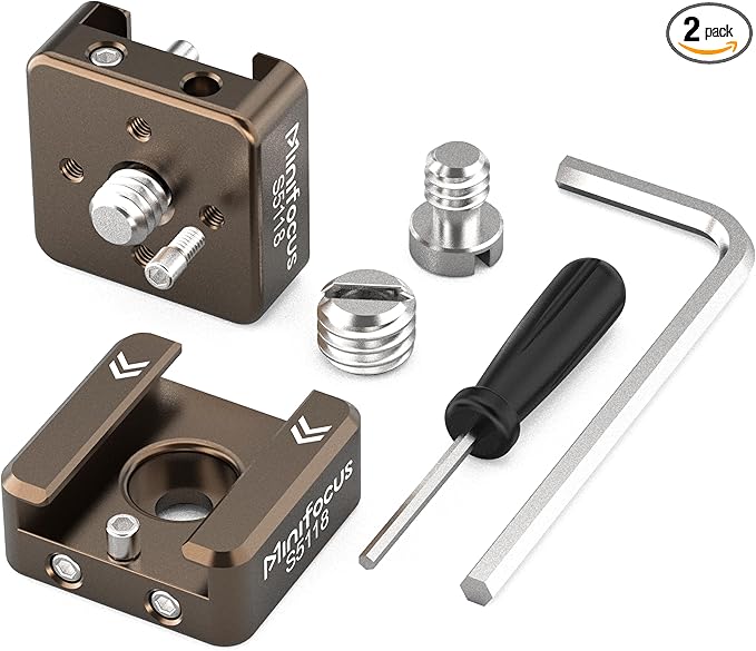 MINIFOCUS Cold Shoe Mount(2 Pack), 1/4"-20 Screw with Locating Pins Compatible for ARRI Standard Mounting Points, with 3/8"-16 Adapter for Camera Cage Flash LED Monitor Microphone