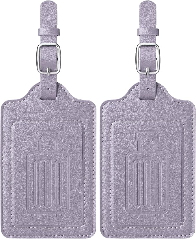 Teskyer Luggage Tags, Thick & Durable, Easy to Identify, Privacy Protection, TSA Approved Travel Essentials Suitcase Tags - 2 Pack, Purple