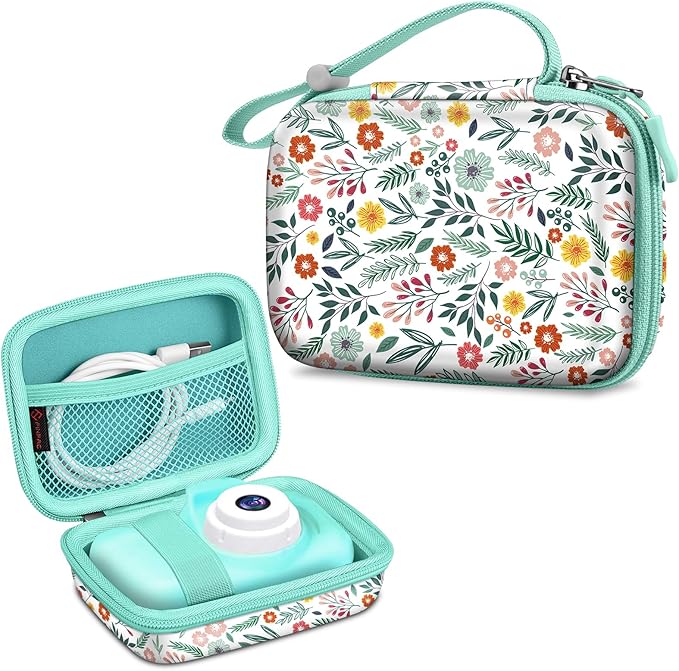 FINTIE Kids Camera Case Compatible with Goopow/Seckton/Dylanto/Mgaolo/Masterbee/CIMELR/Desuccus Kids Digital Camera Toys, Children Carrying Bag, Birthday Festival Gift, Spring Bloom