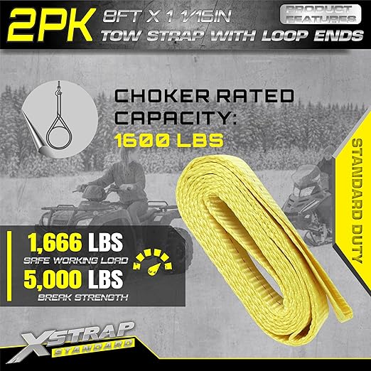 XSTRAP STANDARD 2PK 1-3/4''x 8FT Tow Straps with Loop Ends, Lifting Sling Web Strap