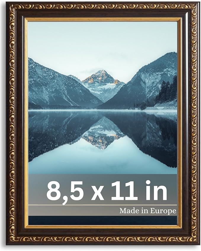 VictoR Picture Frame Chagall 8,5x11 Black Gold - Vintage Picture Frames with Shutterproof Acrylic Glass - 8,5 x 11 Photo Frame - Black Picture Frames - Antique - only for hanging