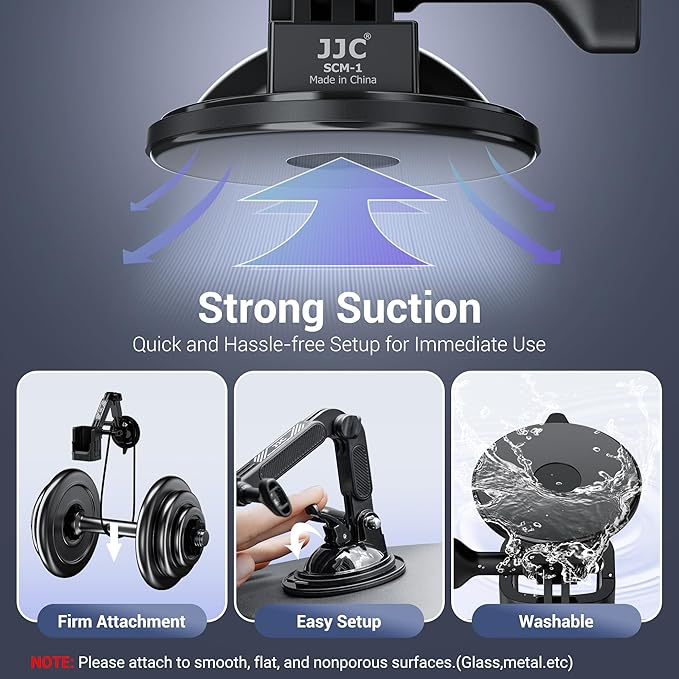 JJC Pocket 3 Suction Cup Mount for DJI Osmo Pocket 3 & Xtra Muse Accessories, Foldable Detachable Car Mount Windshield Dashboard Hood Holder with Cold Shoe Mount, Expansion Adapter for pocket3