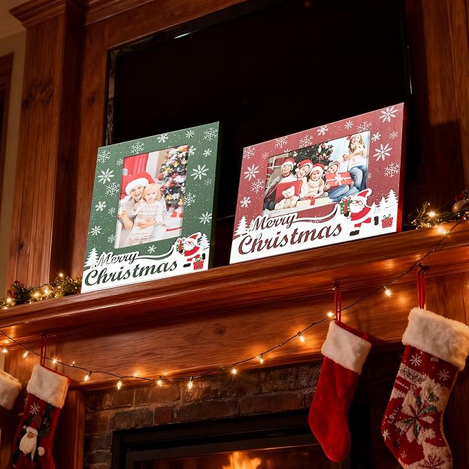 kennethan Christmas Red Frame 4x6 Picture Frame with Christmas Santa Decoration 1 Pack Wooden Frame with Glass can Display 4x6 Picture on the Table