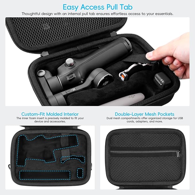 co2CREA Osmo Mobile 8/7P/7 Gimbal Stabilizer Hard Case - Waterproof Travel Storage Box with Custom Foam Insert & Mesh Pocket for DJI OM Mobile 7P Smartphone Gimbal, Accessories, Cables (Black Case)