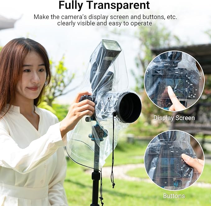 2 Pack Camera Rain Cover with Flash Clear Dust Proof Sleeve Protection for Canon EOS 4000D 1200D 90D 80D 77D 70D 5D 6D 7D Mark II R10 R7 R5 R6 Rp R Rebel T8i T7i T7 T6i SL3 SX70 SX60 HS