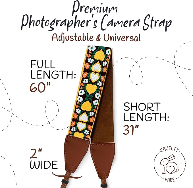 Art Tribute Camera Strap for All DSLR and Mirrorless Cameras. Add Your Name Or Initials Make It a Personalized Gift