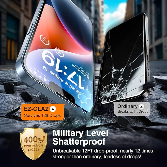 EZ-GLAZ- 4 Pack for iPhone 14 Plus Screen Protector [6.7"] With 2 Pack Camera Lens Protector, 9H+ Hardness 12FT Military Grade Shatterproof Scratch Resistant Durable Tempered Glass Film with Flawless Fit Kit, HD Clear