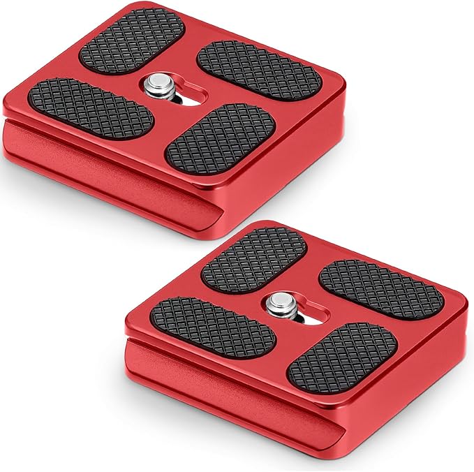 Frienda 2 Pieces Metal Quick Release Plate with 1/4''-20 Camera Screw Tripod Mount Plate Fits Standard for DSLR Camera Tripod Ball Head(Red,Pu40)