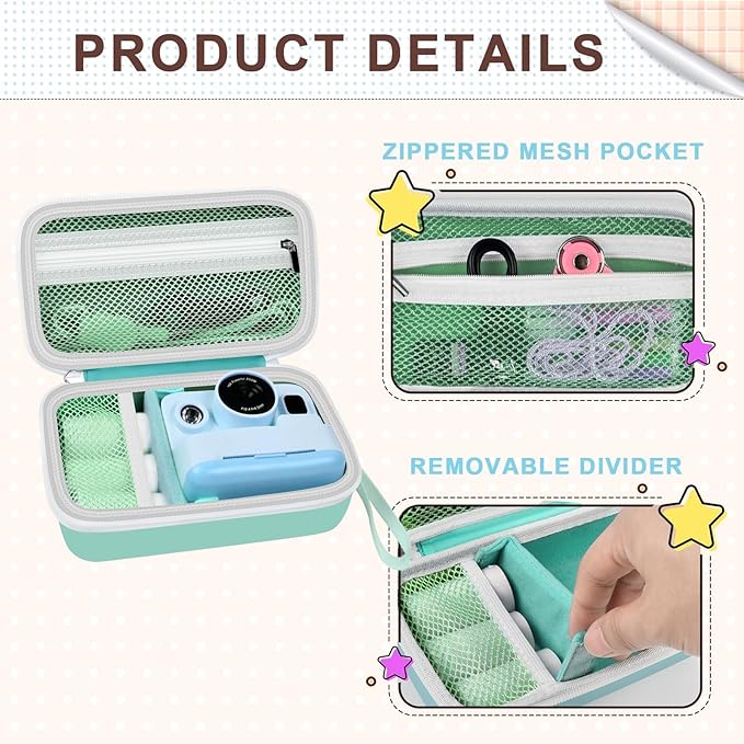 Case Compatible with DYLANTO for ESOXOFFORE for ETIKEZ for YTETCN for DUDUDRAGON Instant Print Camera, Kids Camera Storage for Accessories (Box Only) (Single Case, Green)