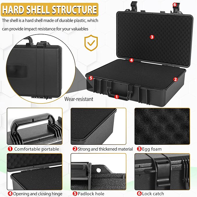 ITHWIU Protective Hard Case Shockproof Water-resistant with Customized DIY Foam Insert fit for Camera, etc, 20.5 X 13.5 X 5.5-Inch