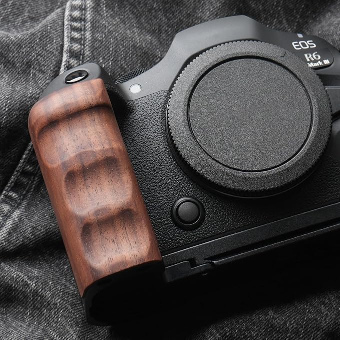 RYDSCAM Camera Handle, Compatible with Canon EOS R6 Mark III, Camera Specific Precious Solid Wood Grip, Original Anti-Slip Finger Grooves, Large-Area Microfiber Flocking (Walnut Black)