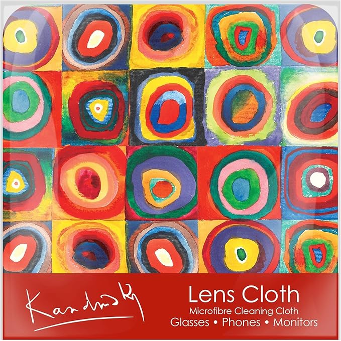 Quality Microfiber Lens Cleaning Cloth - 6”x6” - for Eyeglasses, Sunglasses, Phones, Screens, Blue-Light Glasses, Monitors - Fine Art Design - Kandinsky Circles