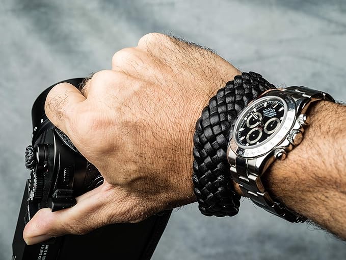 Vi Vante BENGAL Unleashed Black Leather Braided Camera Wrist Strap Ultra Soft Lambskin Exclusive; Hand Made luxury