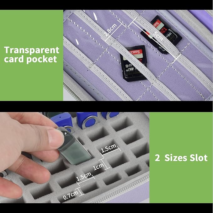 USB Flash Drive Case, SD Card & Memory Stick & Thumb Drives Pouch for SanDisk, for Samsung, Hard Shell Protective Storage Organizer - for IT Admins, Photographers & Film Crews - Box Only- (Purple)