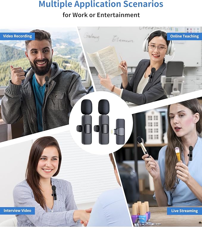 JOUNIVO 2 Pack Wireless Lavalier Microphone for iPhone, Mini Mic with Noise Cancellation for Interview Video Podcast Vlog YouTube