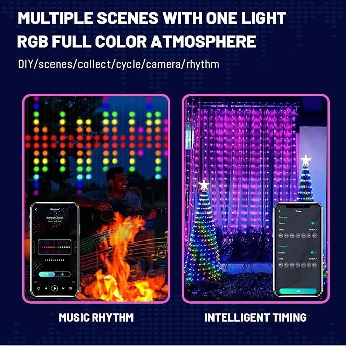 HXWEIYE 300LED Fairy Curtain Lights, 9.8x9.8Ft USB Plug-in 8 Modes Christmas String Hanging Lights with Remote for Bedroom Backdrop Wedding Indoor Wall Decor, RGB Color Changing, Standard – 1 Pack