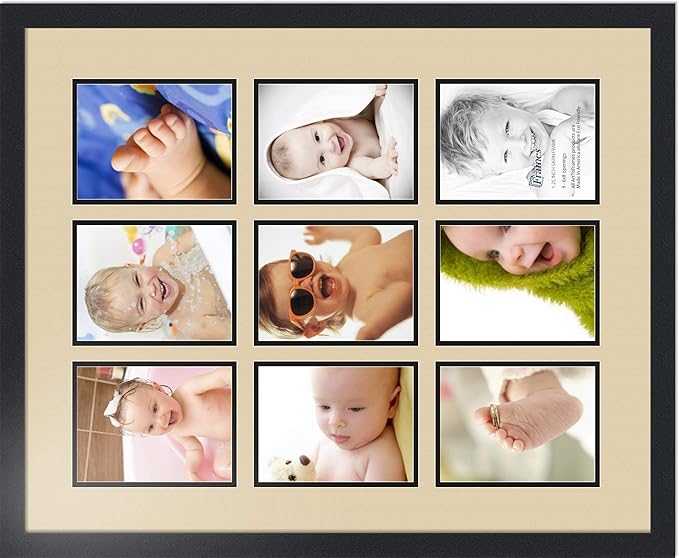 Art to Frames Double-Multimat-1049-844/89-FRBW26079 Collage Photo Frame Double Mat with 9 - 6x8 Openings and Satin Black Frame