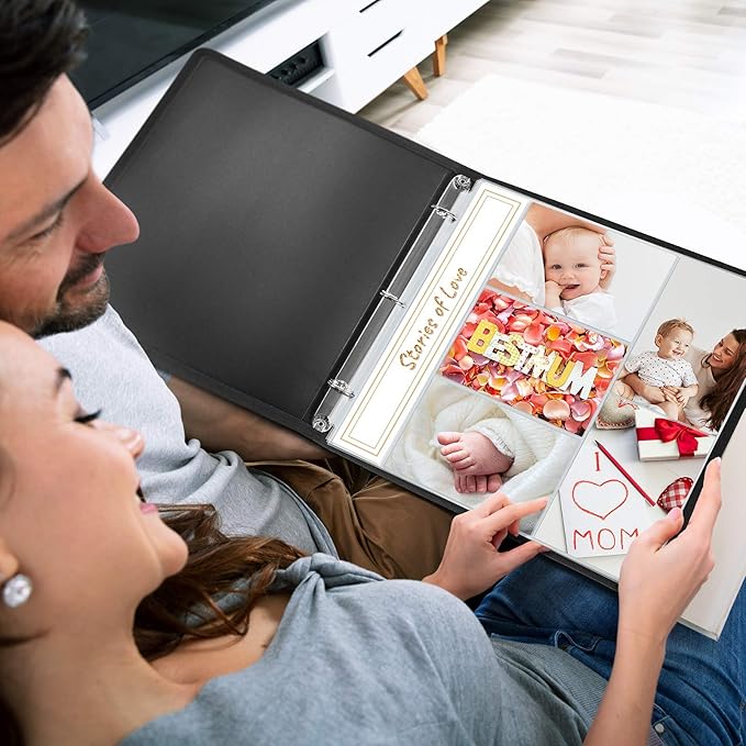 Dunwell Photo Album Refill Pages 12x12 (4x6 Mixed Layout), 25 Pack Holds 250 Pictures, Plastic 4 x 6 Photo Sleeves for 3-Ring Scrapbook Binder, Acid-Free Poly