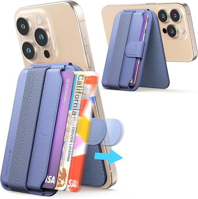 Sinjimoru Pull & Eject Magnetic Wallet for iPhone, 3-Card Holder with Adjustable Stand, Compatible with MagSafe, Lavender