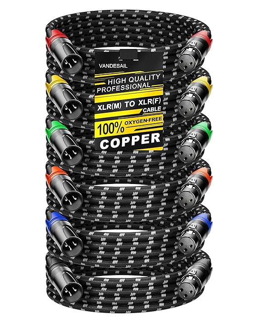 XLR Cable 6ft 6 Pack, Microphone Cables Braided XLR Male to Female 3-Pin Colorful Connector Balanced Shielded Compatible with Microphones Recording, Mixer, Amplifier，Speaker Systems