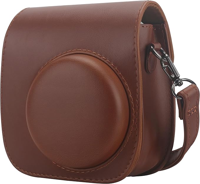 Frankmate Protective Case Compatible with Fujifilm Instax Mini 12 11 9 8 Instant Film Camera with Pocket and Adjustable Strap (Brown)