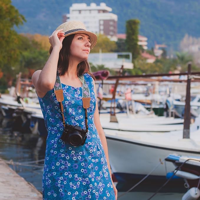 Padwa Lifestyle Vintage Camera Strap - 2" Wide Woven Embroidered Floral Pattern Shoulder Neck Camera Straps for Photographers，Great Gift for Men & Women Photographers