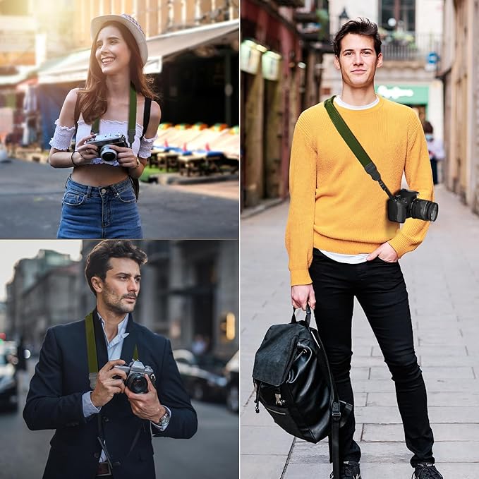 Neck Strap Silicone Camera Straps - Padded Camera Strap, 1.5" Wide Adjustable Nylon Shoulder Strap - Compatible with Canon, Nikon, Sony, and More DSLR and Mirrorless (Army Green)