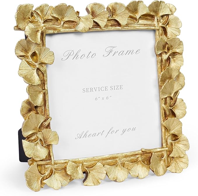 Cuspin 6x6 Picture Frame Vintage Gold Frames, Gold Ornate Leaf Textured Hand-Crafted Resin with Glass Front Antique Photo Frame for Tabletop Display, Retro Design Home Decor