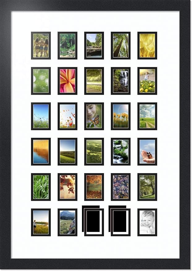 ArtToFrames Collage Photo Frame Double Mat with 30 - 2x3 Openings and Satin Black Frame