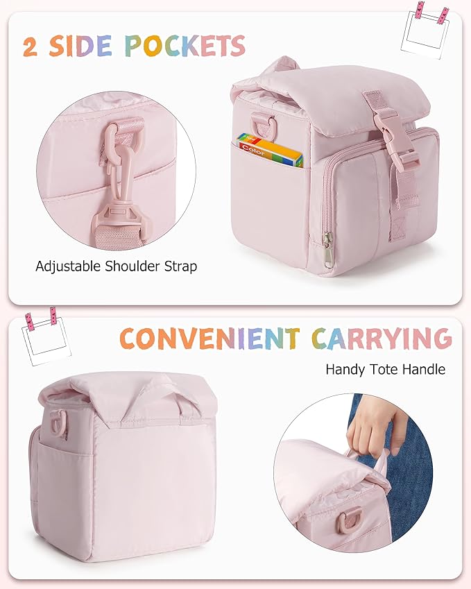 Instant Camera Case Compatible with Polaroid Now 3rd and Go Gen2 Series, Protective Camera Sling Bag with Adjustable Strap and Pockets, Pink