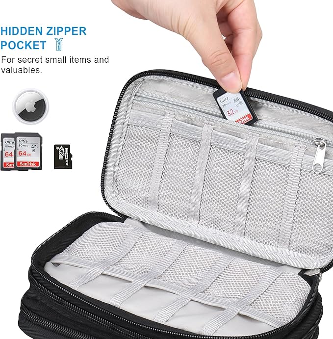 Lacdo USB Flash Drive Case with Labels, USB Case Organizer Thumb Drive Holder Portable Storage Bag Large Capacity for SanDisk/Samsung Flash Drives Jump Drive Memory Stick, SD Card, Cable, Black