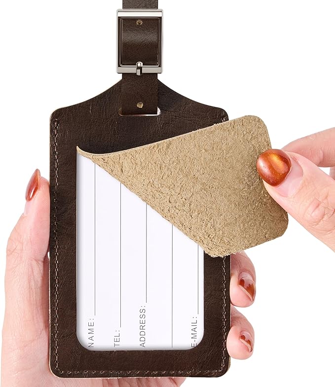 Mayski 4 Pack Genuine Leather Luggage Tags for Suitcases TSA Approved Durable Baggage Tags, Travel Essentials for Flying, Brown