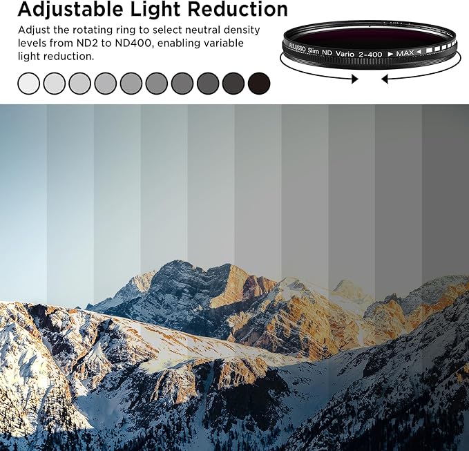 52mm Variable ND2-ND400 Filter with Upgraded Phone Clip, Neutral Density Filter Lens for iPhone 16/15/14/13 Pro Max Samsung Moto Google TCL, HD Double-Sided Multi-Coated Glass