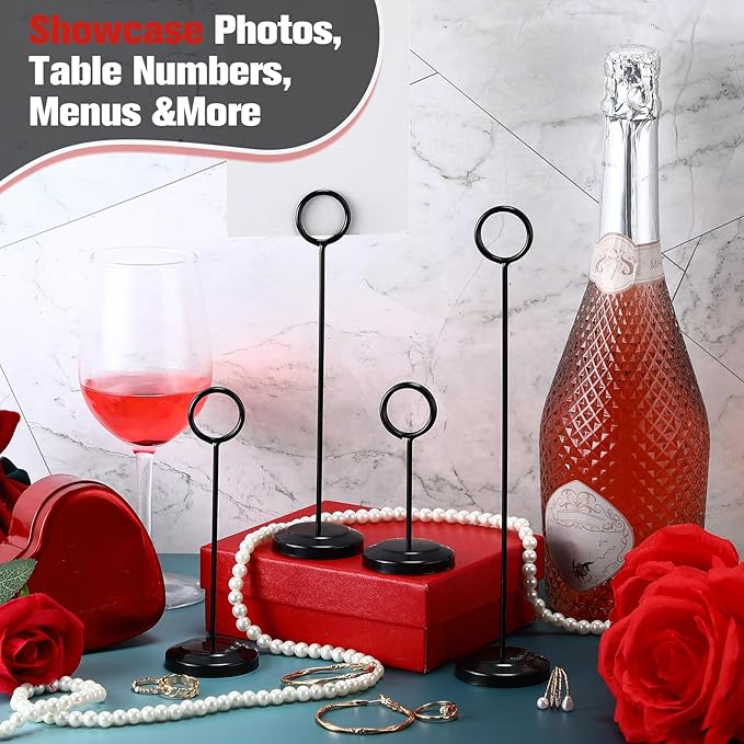 Otoolling 20 Pcs Table Number Holders 4/6/8/10 Inch Place Card Holder Stands Wire Photo Clips Metal Table Card Stands for Centerpieces, Photos, Food Signs, Birthdays, Weddings(Black)