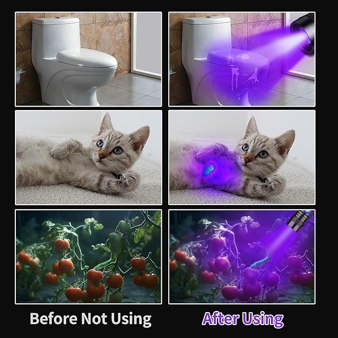 UV Flashlight Black Light USB Rechargeable 395nm Blacklight Mini, Woods lamp Portable Handheld Powerful LED Ultraviolet Lights Flashlights, Focus Adjustable for Resin Curing, Pet Urine Detection