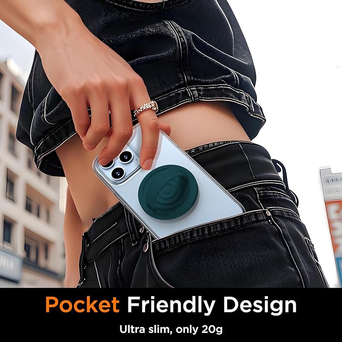 Upgraded Magnetic Phone Grip, Liquid Silicone Soft and Portable, Removable Finger Loop Ring Grip Holder for iPhone, Strong Magnetic Attraction, Compatible with MagSafe Phone Case, Dark Green