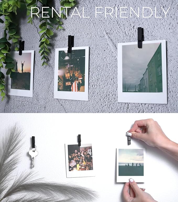 20 Pack Mini Self Adhesive Clips for Pictures - Black Wood Clip Photo Holders for Wall, Poster Hanger, Photo Cards Hanging Display Board & Picture Boards, Artwork Photos Holders Card Room Decor