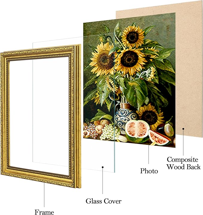 eletecpro 8.5x11 Picture Frames Set of 4, Vintage Frame with Glass Cover, 8.5 by 11 Ornate Gold Photo Frames Display 8.5 x 11 Photo for Tabletop or Wall Decor, Gold