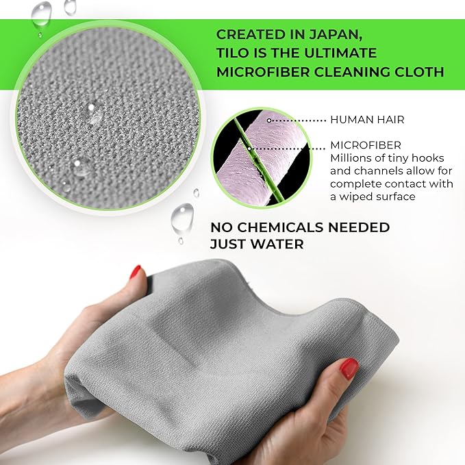TILO Microfiber Cleaning Cloth – 19x13 Inch Ultra-Absorbent, Streak-Free, Lint-Free, Reusable Polishing Cloth for Dust, Grease, Dirt, and Delicate Surfaces – Non-Abrasive – Grey