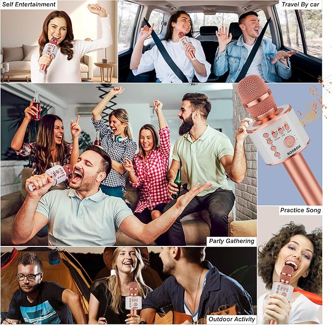 BONAOK Wireless Bluetooth Karaoke Microphone,3-in-1 Portable Handheld Karaoke Mic Speaker Machine Home Party Birthday for All Smartphones PC(Q37 Rose Gold)