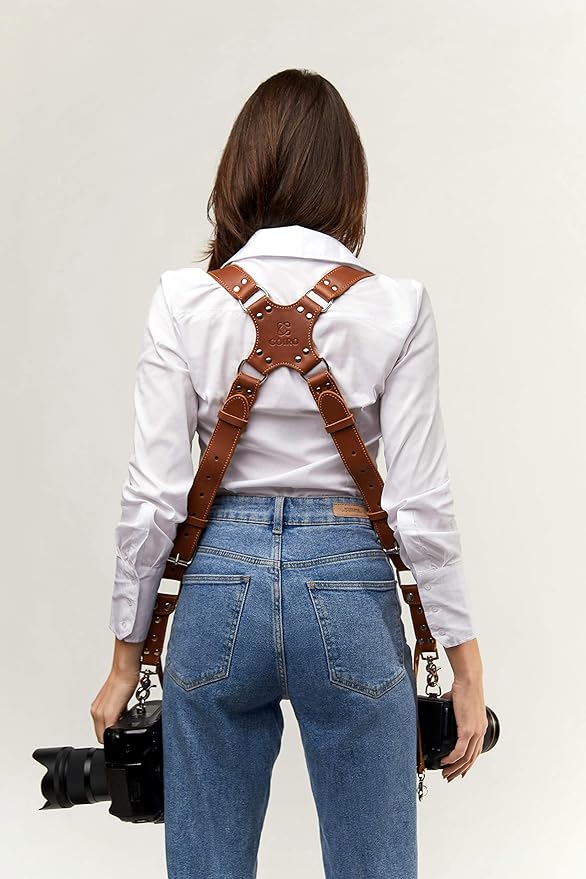 C Coiro Camera Harness for 2 Cameras Dual Shoulder Leather Camera Strap for DSLR/SLR, Camera Straps for Photographers