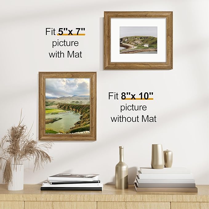 Vittanly 8x10 Picture Frames Set of 2, Ornate Vintage Photo Frame for Wall or Tabletop, Display 5x7 Pictures with Mat or 8x10 without Mat, Walnut