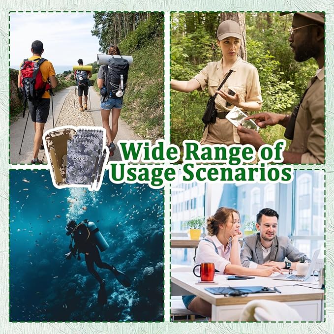 6 Pcs Waterproof Notebook Set, Write in The Rain Notebook, All Weather Notebook, Police Notepad, Field Notes Notebooks, 3 × 5" Pocket Notebook with Pen and Cover for Outdoor Activities Recording (Camouflage khaki)