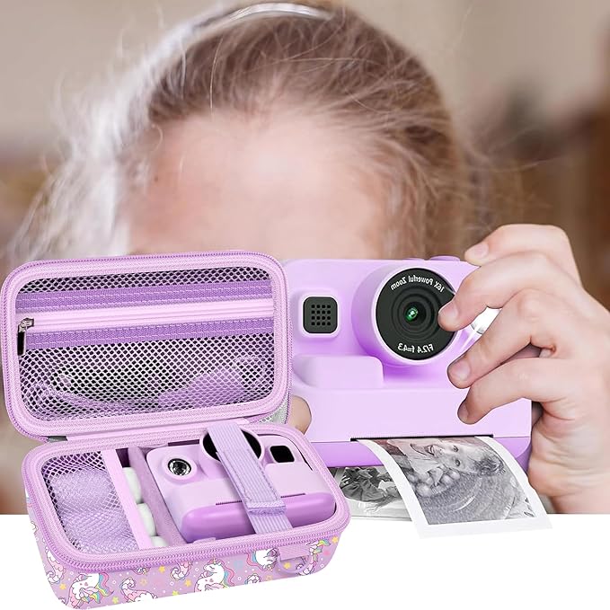 Leayjeen Kids Camera Case Compatible with Dylanto/GKTZ/HiMont/CAMCLID/ESOXOFFORE Kids Instant Print Camera, Christmas Gifts and Birthday Gifts for Kids - Purple Unicorn (Case Only)