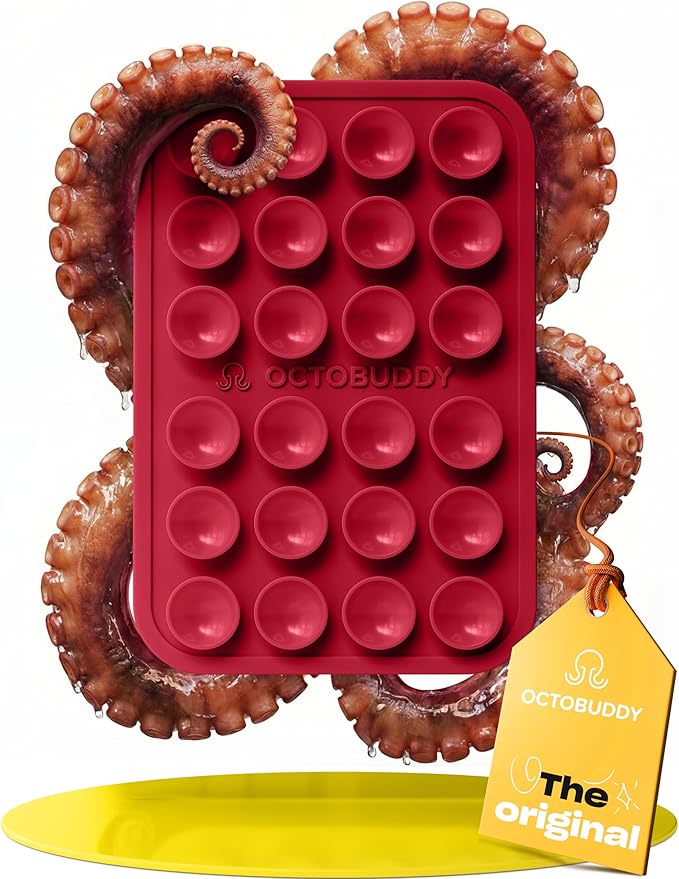 OCTOBUDDY Classic - Silicone Suction Phone Case Adhesive Mount - Hands-Free, Strong Grip Holder for Selfies & Videos - iPhone & Android Compatible - 2.25″ x 3.25″, RED