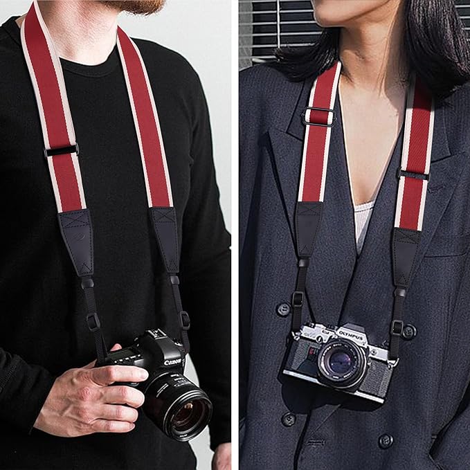 Padwa Lifestyle Adjustable Camera Strap - 1.5" Top Layer Cowhide Head Camera Straps for Photographers, Cotton Adjustable Neck Shoulder & Crossbody Strap Quick Release for All Cameras and Binoculars